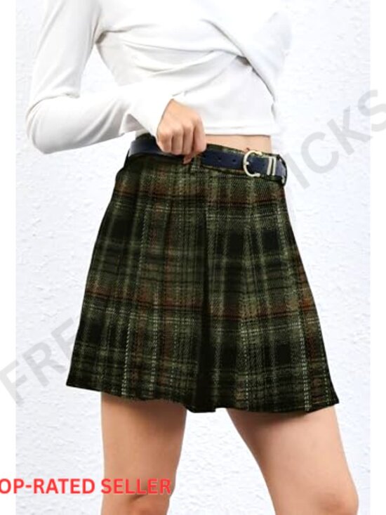 Pleated Mini Skirt High Waist Elastic Vintage Style with Pockets Y2K Chic - Picture 2 of 5